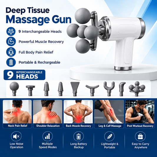 Deep Tissue Fascia Massage Gun with 9 Interchangeable Heads