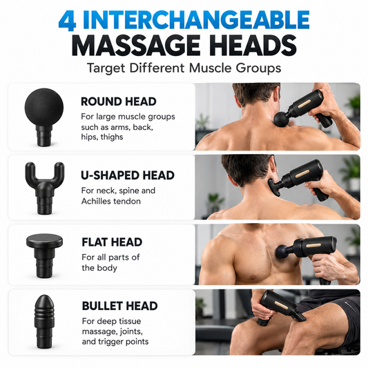 Deep Tissue Massage Gun – 6-Speed Portable Percussion Massager with 4 Heads