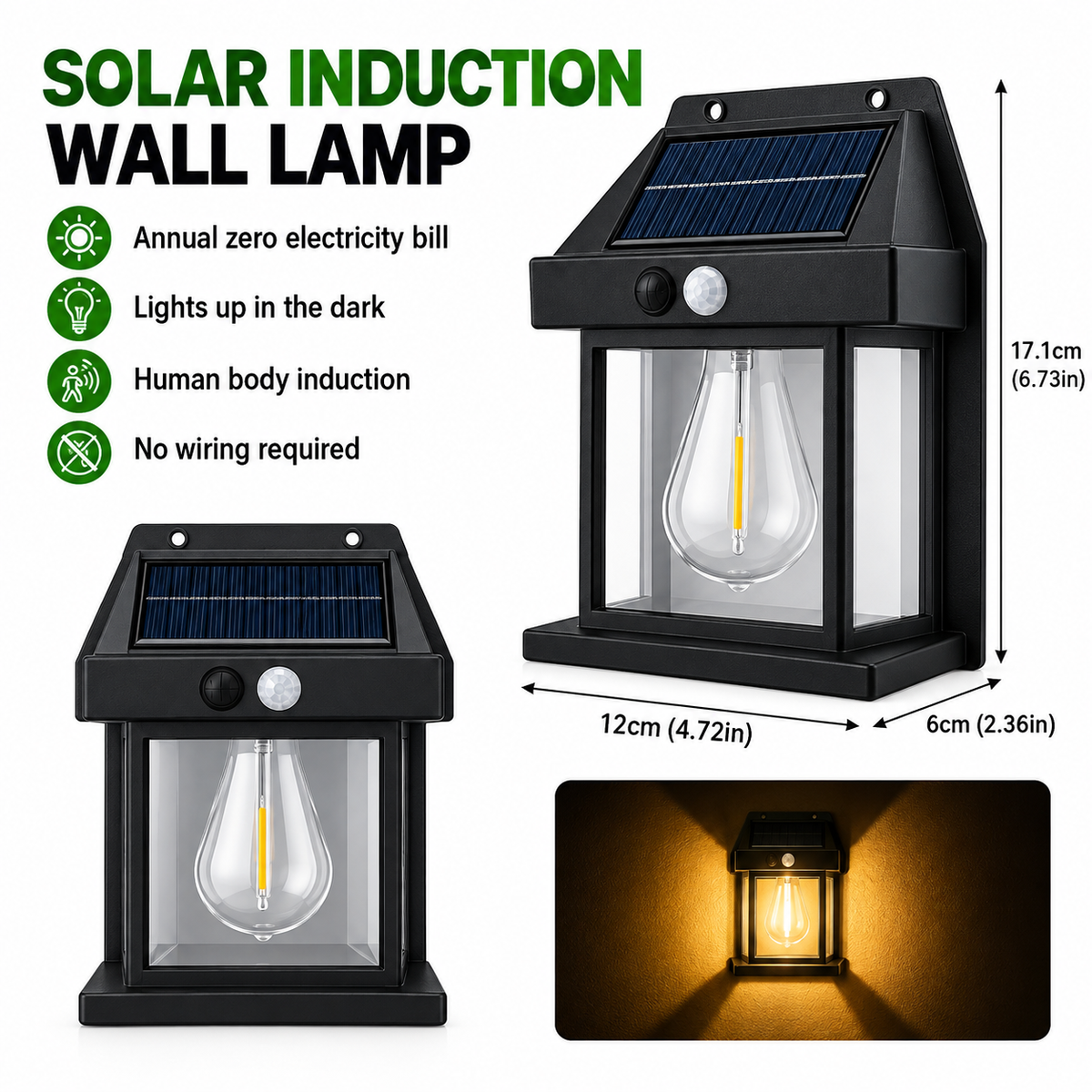 CBKI Solar Interaction Wall Lamp BK-888 – Outdoor Motion Sensor LED Sconce