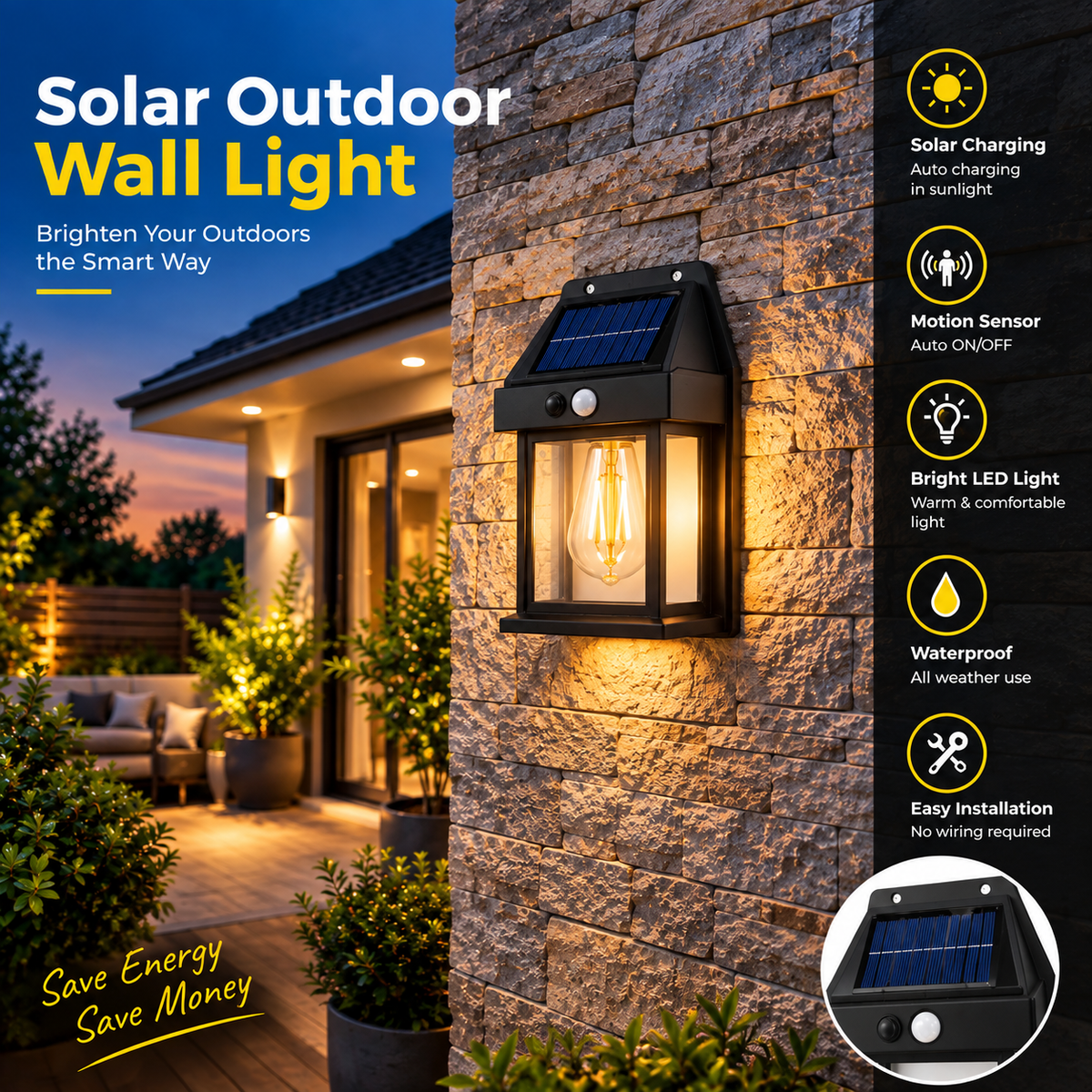 CBKI Solar Interaction Wall Lamp BK-888 – Outdoor Motion Sensor LED Sconce