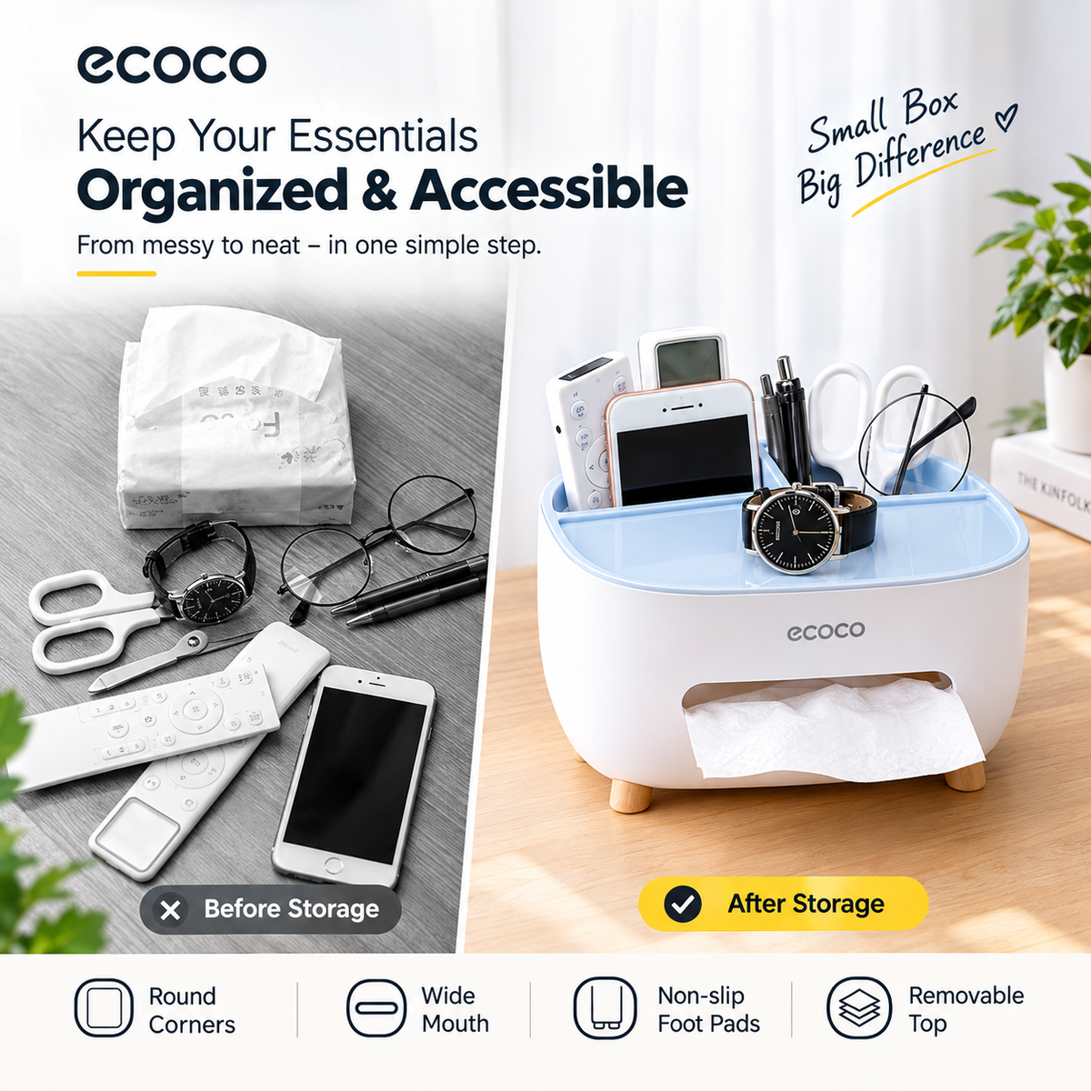 Ecoco Premium Multipurpose Desktop Tissue Dispenser and Organizer