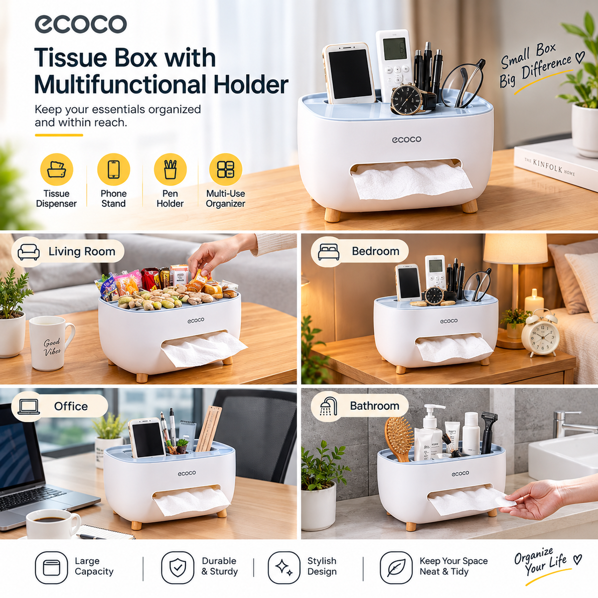 Ecoco Premium Multipurpose Desktop Tissue Dispenser and Organizer