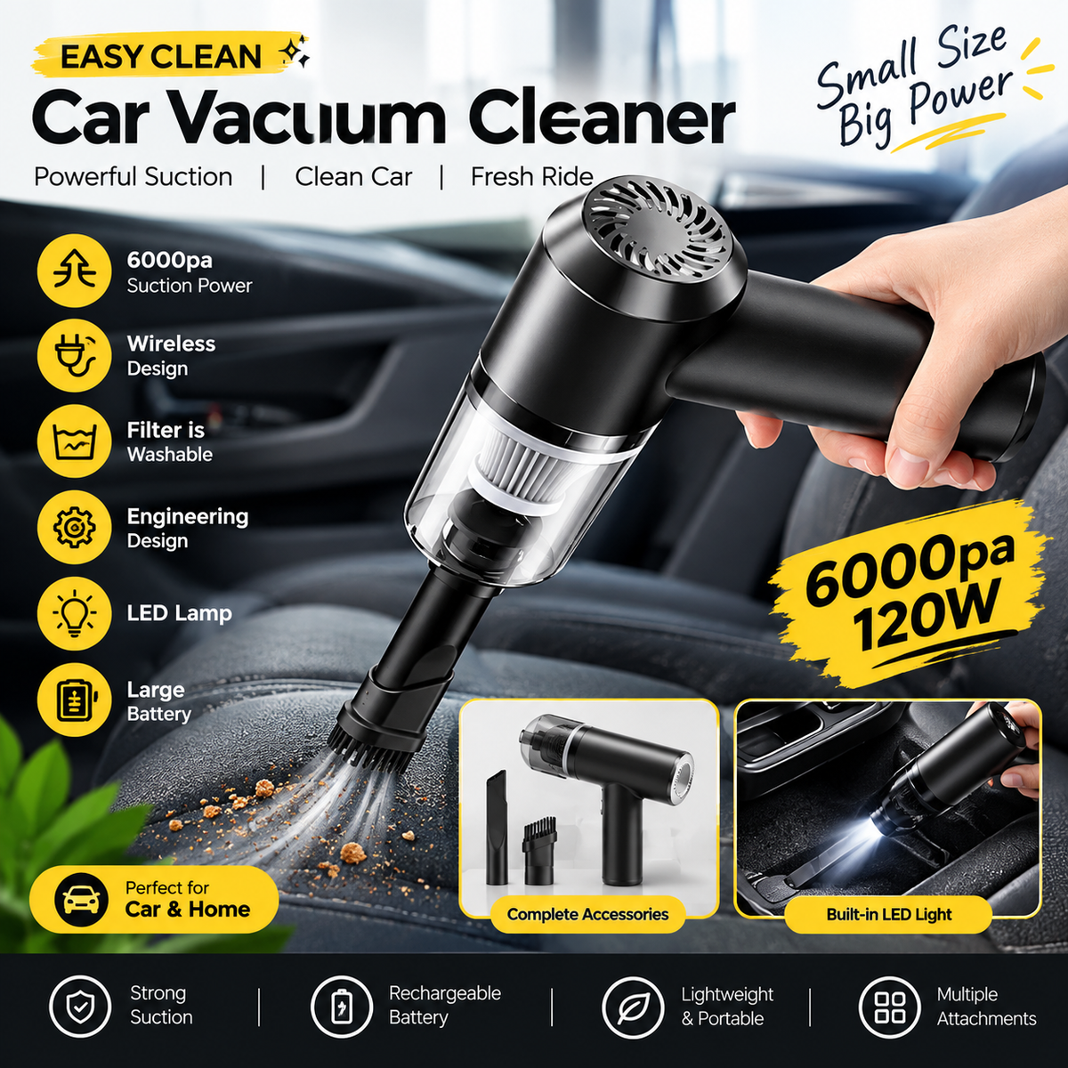 3-in-1 Wireless Car Vacuum | Portable Air Duster & Sealer