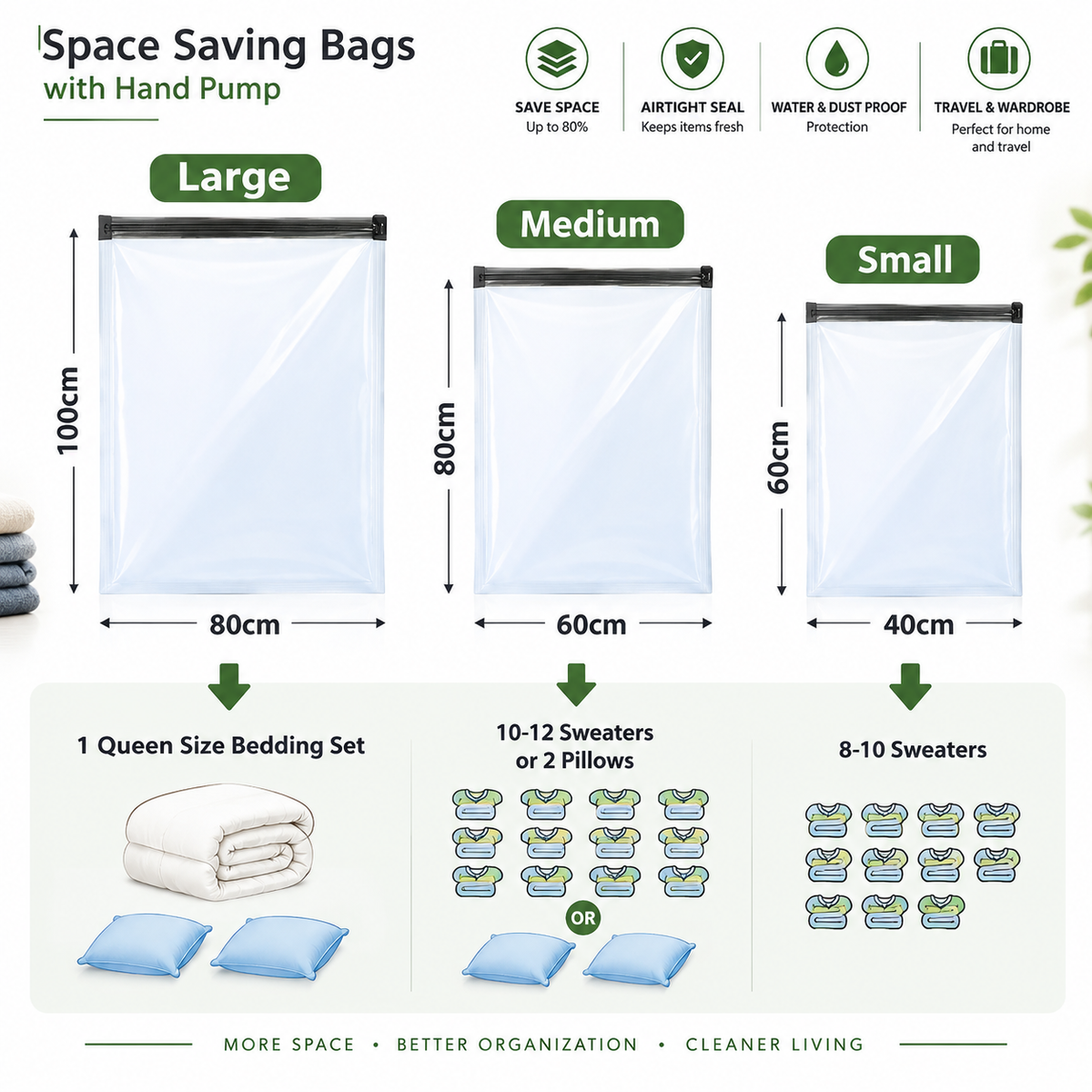 Premium 5-Pack Vacuum Storage Bags with Hand Pump
