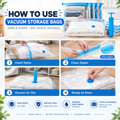 Premium 5-Pack Vacuum Storage Bags with Hand Pump
