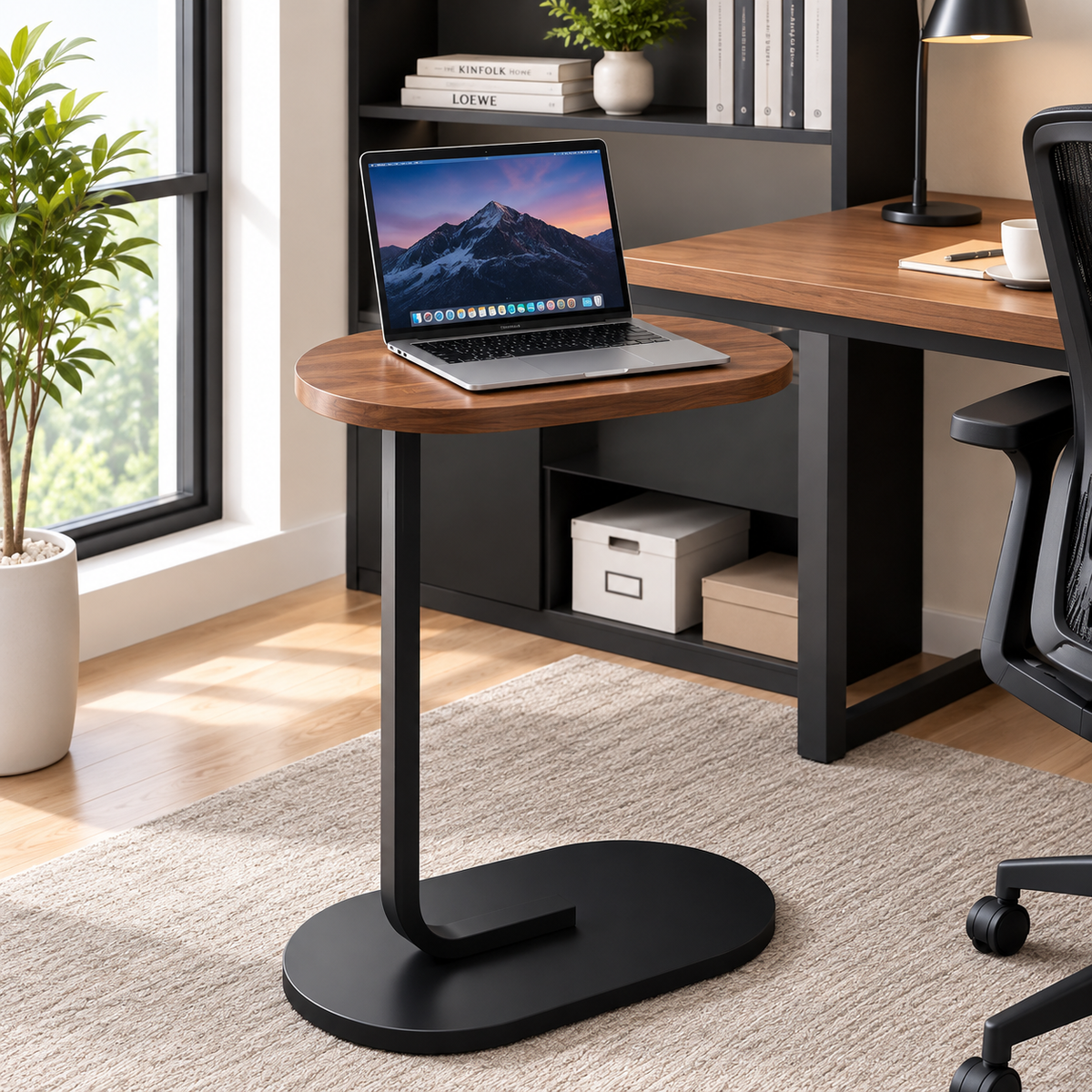 Modern C-Shaped Side Table & Laptop Desk